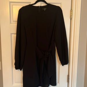 Lulu’s Believe It or Knot Black Long Sleeve Tie-Front Skater Dress